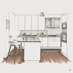 Drawings of kitchen interior with flowers