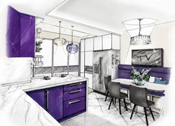 Drawings Of Kitchen Interior With Flowers