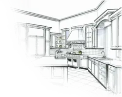 Drawings of kitchen interior with flowers