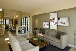 Paintings for beige living room interior