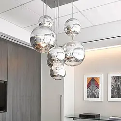 Chandelier ball in the interior of the kitchen