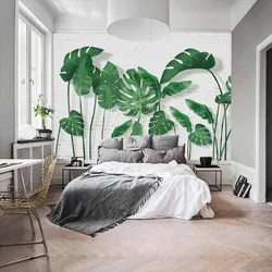 Bedroom interior with green leaves