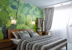 Bedroom interior with green leaves