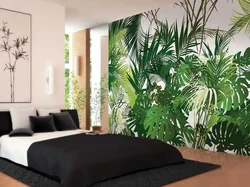 Bedroom interior with green leaves