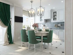 Interior kitchen living room white green