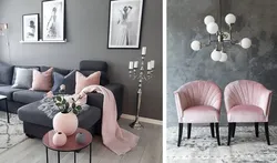 Powder sofa in the kitchen interior