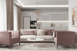 Powder sofa in the kitchen interior
