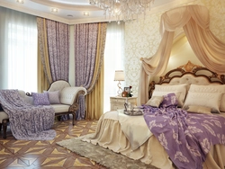 Textile color in the bedroom interior