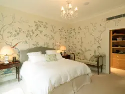 Vinyl wallpaper in the bedroom interior