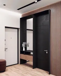 Slats in the interior of the hallway with a mirror