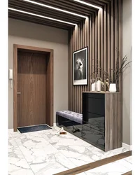 Slats In The Interior Of The Hallway With A Mirror