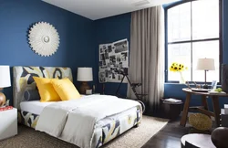 Yellow and blue in the bedroom interior