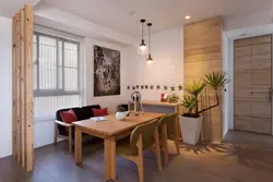 Combination Of Wood In The Interior Of The Kitchen And Living Room