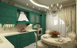 Emerald with beige in the kitchen interior