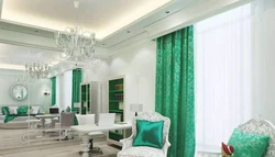 Emerald with beige in the kitchen interior