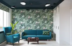 Wall with leaves in the living room interior