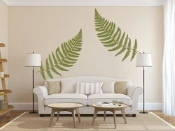 Wall with leaves in the living room interior