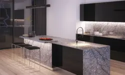 Искусственный камень серый в интерьере кухни