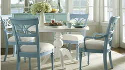 Round gray table in the kitchen interior