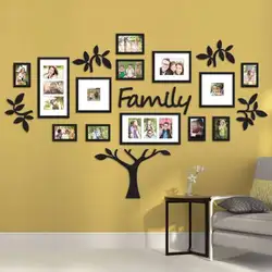 Wall with frames in the kitchen interior