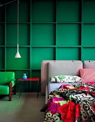Red And Green In The Bedroom Interior