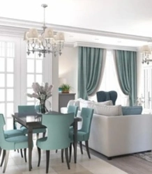 Дохили ошхона хокистарӣ бо пардаҳо turquoise