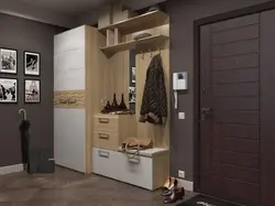 Hallway interior with oak colored furniture