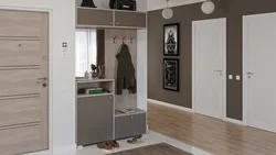 Hallway interior with oak colored furniture