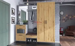 Интерьер прихожей с мебелью цвета дуб