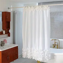 White curtain in the bathroom in the interior