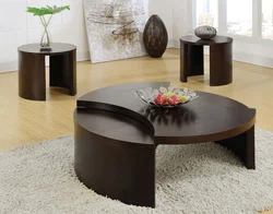 Round coffee tables in the living room interior