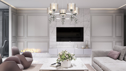 Moldings and TV in the living room interior