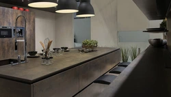 Porcelain stoneware table in the kitchen interior