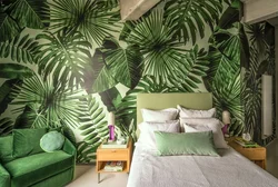 Wallpaper with palm trees in the kitchen interior