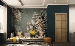 Wallpaper with palm trees in the kitchen interior