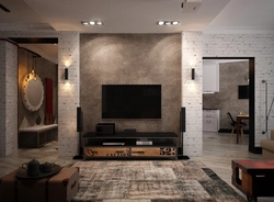 Brick in the interior of the living room with TV