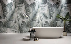 Tiles with leaves in the bathroom interior