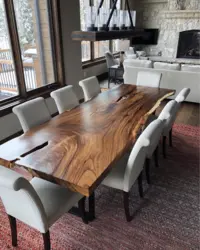 Oak table in the kitchen interior