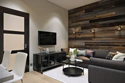 White wooden wall in the living room interior