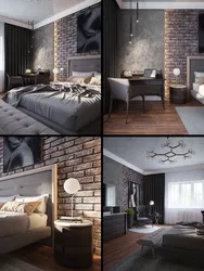 Loft üslubunda qonaq otağı yataq otağı interyeri