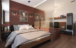 Loft üslubunda qonaq otağı yataq otağı interyeri