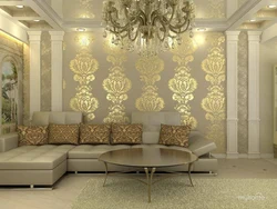 Wallpaper with patterns in the living room interior