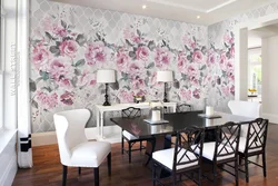 Wallpaper with print in the living room interior