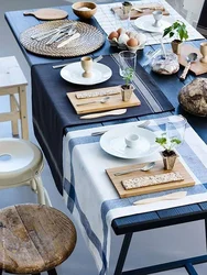 Table runners in the kitchen interior