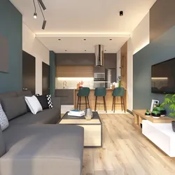 Mətbəx Oturma Otağı Daxili Ağac Ilə Boz