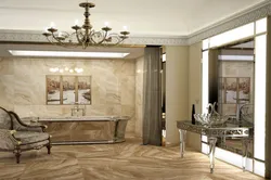 Marble-effect porcelain tiles in the living room kitchen interior