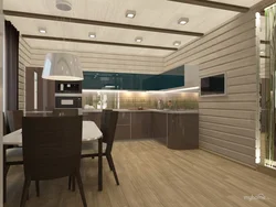 Imitation timber in the interior of a kitchen in a house