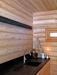 Imitation timber in the interior of a kitchen in a house