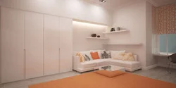 Living room interior with sofa and wardrobe