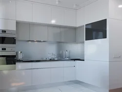 Tutacaqları olmayan mətbəx interyerdə ağ parlaqdır